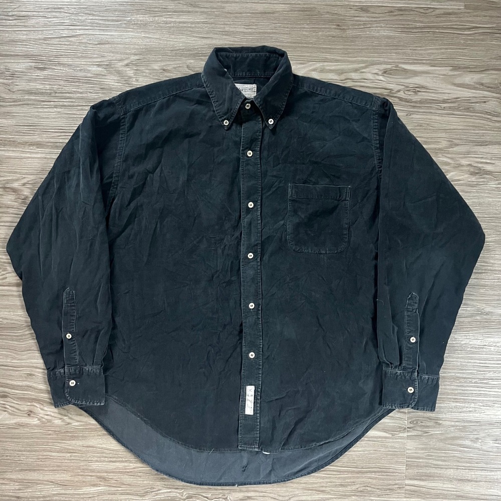 Hartford Mens Corduroy Button Down Shirt Small Black Long Sleeve Made in France